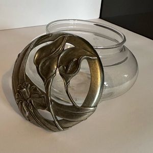 Vintage seagull pewter potpourri dish floral calla lily daffodil